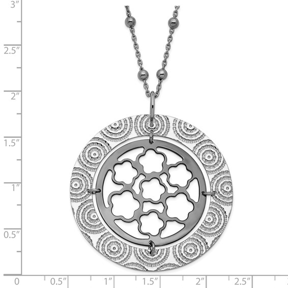 Leslie's Sterling Silver & Ruthenium-plated Beaded Floral Circle w/ 2in ext Necklace
