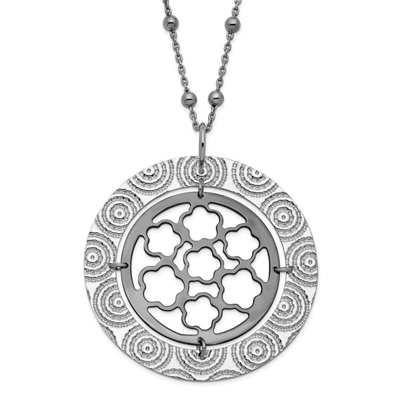 Leslie's Sterling Silver & Ruthenium-plated Beaded Floral Circle w/ 2in ext Necklace