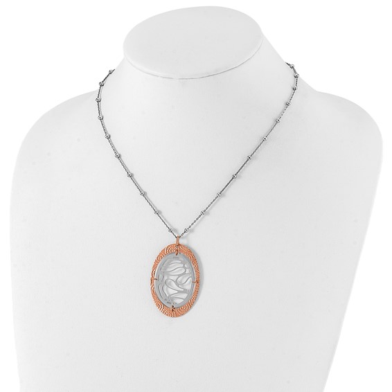 Leslie's Sterling Silver & Rose Gold-plated Textured Oval w/ 2in ext Necklace