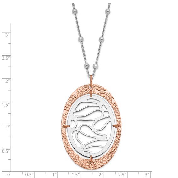 Leslie's Sterling Silver & Rose Gold-plated Textured Oval w/ 2in ext Necklace