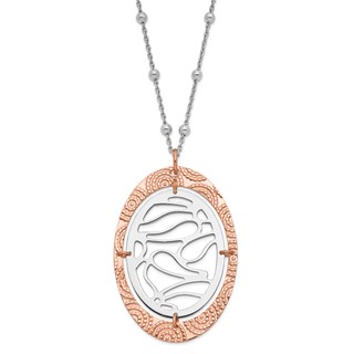 Leslie's Sterling Silver & Rose Gold-plated Textured Oval w/ 2in ext Necklace