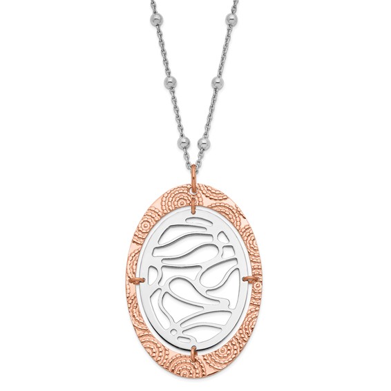 Leslie's Sterling Silver & Rose Gold-plated Textured Oval w/ 2in ext Necklace