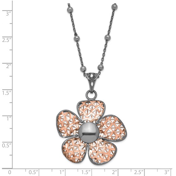 Leslie's Sterling Silver Ruthenium and Rose-tone 18k Flash Necklace