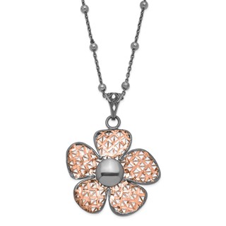 Leslie's Sterling Silver Ruthenium and Rose-tone 18k Flash Necklace