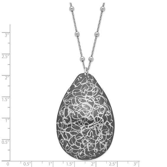 Leslie's Sterling Silver & Ruthenium-plated Teardrop w/2in ext Necklace