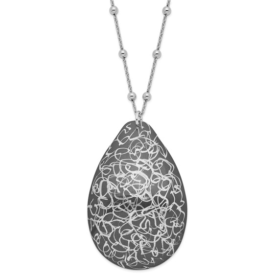Leslie's Sterling Silver & Ruthenium-plated Teardrop w/2in ext Necklace
