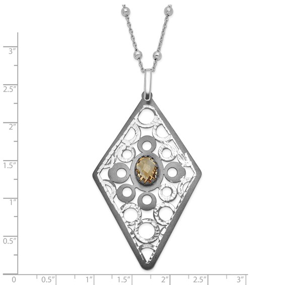 Leslie's Sterling Silver Ruthenium-plated Citrine w/2in ext Necklace
