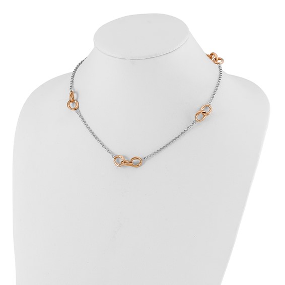 Leslie's Sterling Silver & Rose Gold-plated Polished Link Station Necklace