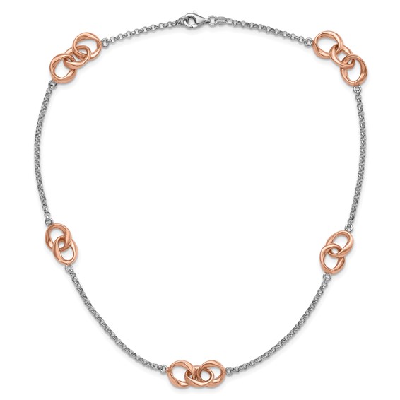 Leslie's Sterling Silver & Rose Gold-plated Polished Link Station Necklace