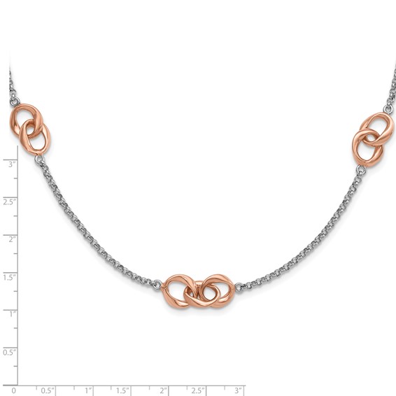 Leslie's Sterling Silver & Rose Gold-plated Polished Link Station Necklace