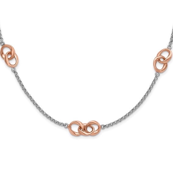 Leslie's Sterling Silver & Rose Gold-plated Polished Link Station Necklace