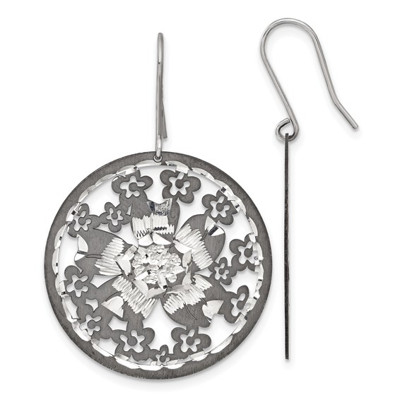 Leslie's Sterling Silver and Ruthenium-plated Floral Earrings