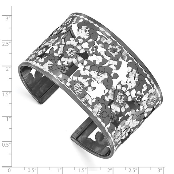 Leslie's Sterling Silver and Ruthenium-plated Diamond-cut Cuff Bangle