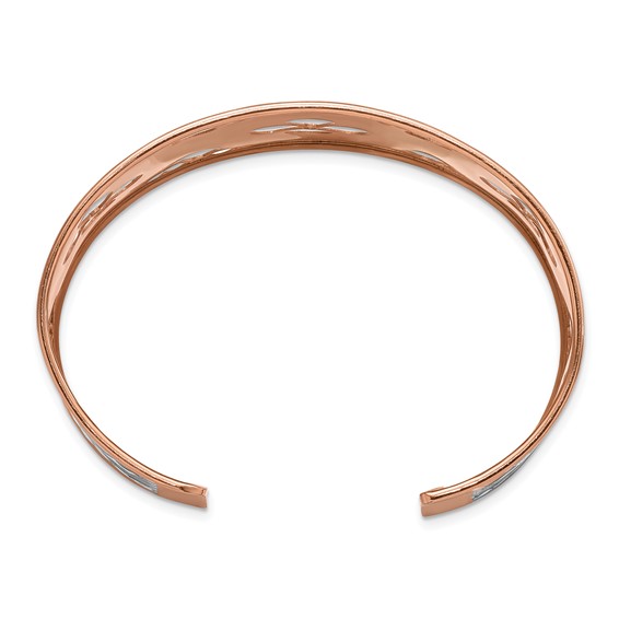 Leslie's Sterling Silver and Rose Gold-plated Diamond-cut Cuff Bangle