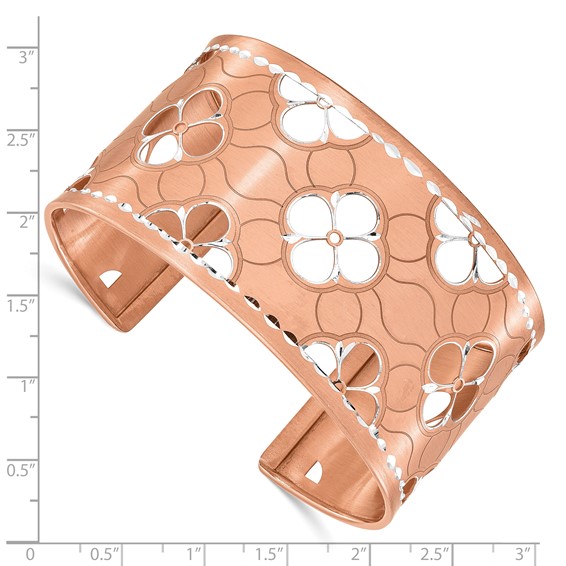 Leslie's Sterling Silver and Rose Gold-plated Diamond-cut Cuff Bangle