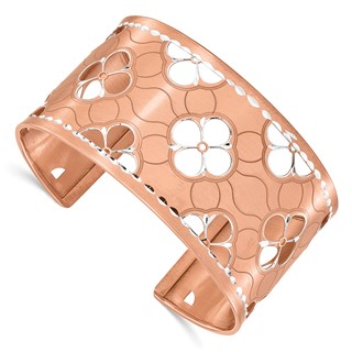 Leslie's Sterling Silver and Rose Gold-plated Diamond-cut Cuff Bangle