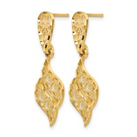 14K Yellow Gold Polished Diamond-Cut Filigree Swirl Dangle Post Earrings view 2