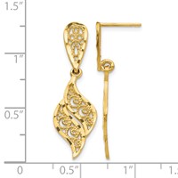 14K Yellow Gold Polished Diamond-Cut Filigree Swirl Dangle Post Earrings view 4