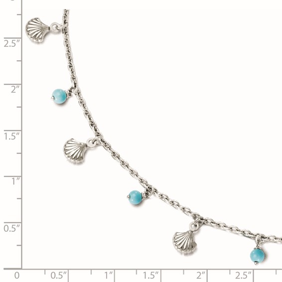 Leslie's Sterling Silver Rhodium-plated Turquoise and Shell Charms 9 inch Plus 1 inch Extender - Total 10 inch Anklet