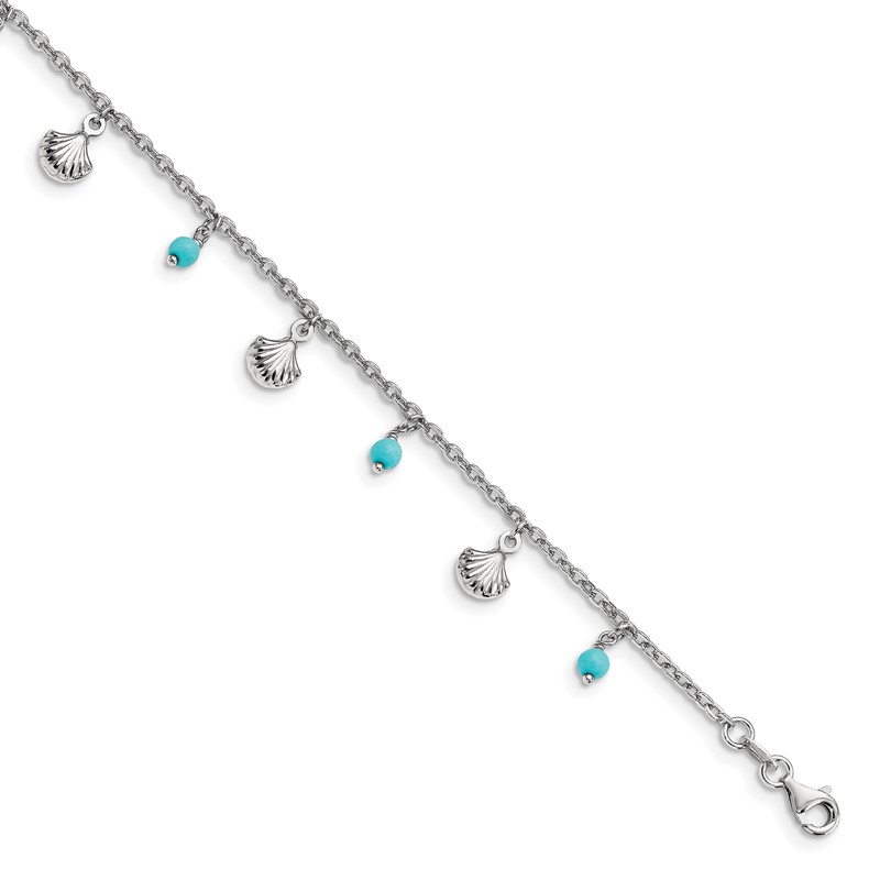 Sterling Silver RH-plated Turquoise Shells 9in plus 1in ext. Ankle