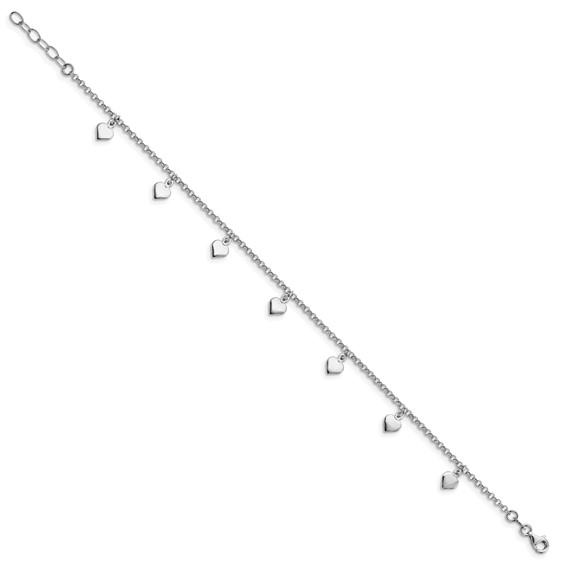 Leslie's Sterling Silver Rhodium-plated Heart Charms 9 inch Plus 1 inch Extender - Total 10 inch Anklet