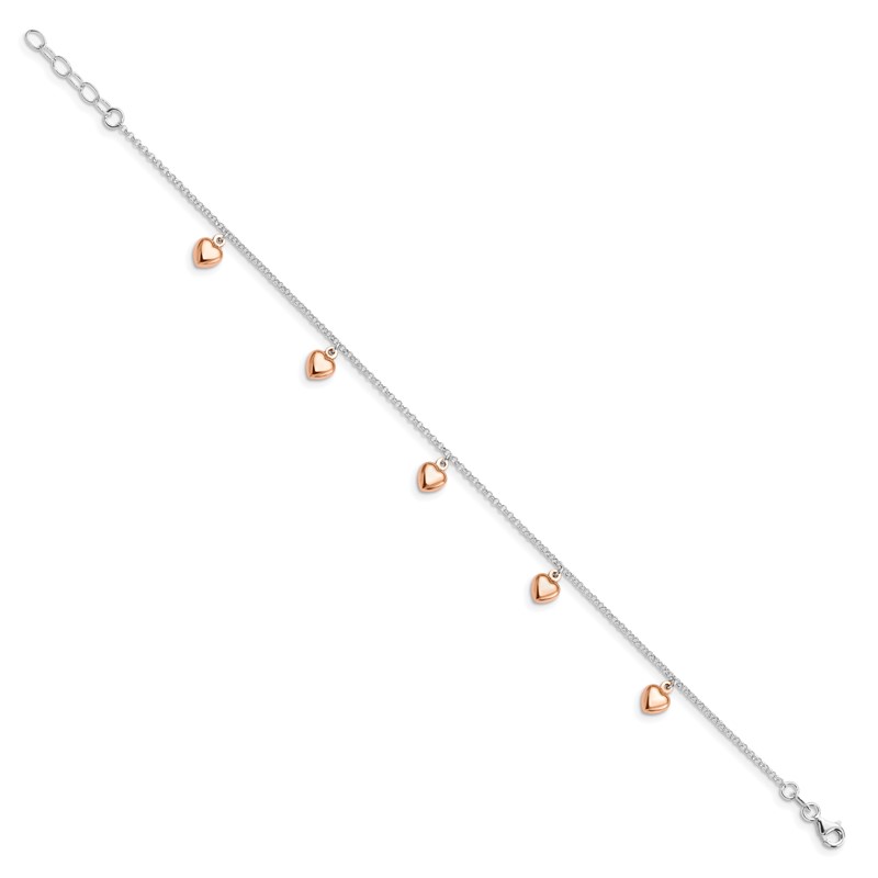 Sterling Silver Rose-tone 18K Flash-plated 9in Plus 1in ext. Ankle