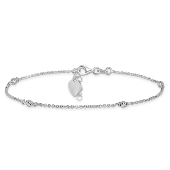 Leslie's Sterling Silver Rhodium-plated Heart Dangle 9 inch Plus 1 inch Extender - Total 10 inch Anklet