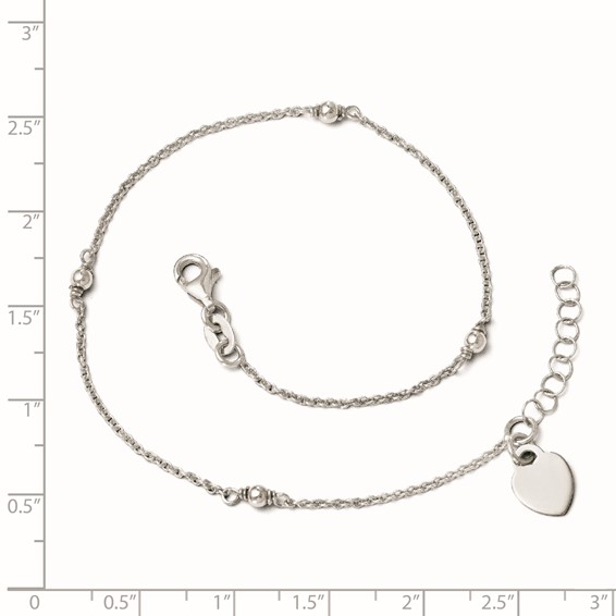 Leslie's Sterling Silver Rhodium-plated Heart Dangle 9 inch Plus 1 inch Extender - Total 10 inch Anklet