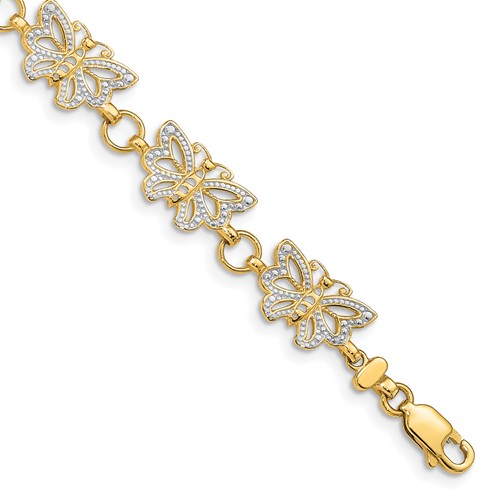 14K Bracelet with White Rhodium Butterfly, 7"