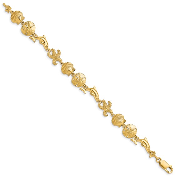 14k Polished Seashore Theme 7.25 inch Bracelet