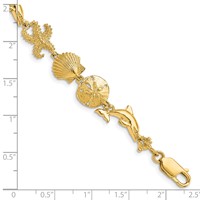 14K Yellow Gold Polished Seashore Theme Bracelet, 7.25" view 3