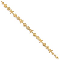 14K Yellow Gold Polished Assorted Sea Shell Theme Bracelet, 7.5" view 2