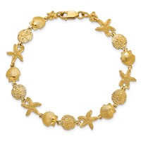 14K Yellow Gold Polished Assorted Sea Shell Theme Bracelet, 7.5" view 4