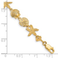 14K Yellow Gold Polished Assorted Sea Shell Theme Bracelet, 7.5" view 3