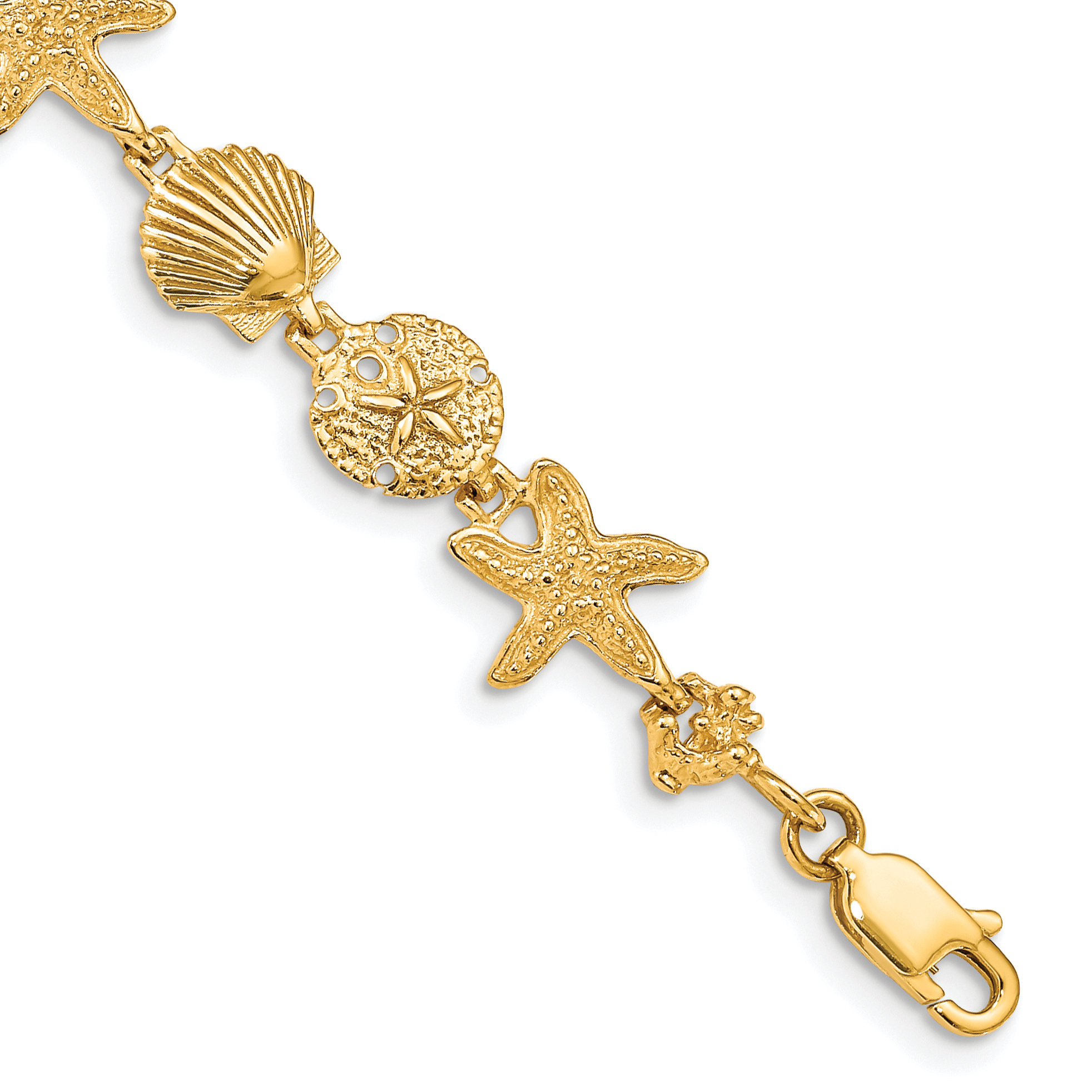 14k Polished Assorted Sea Shell Theme 7.5 inch Bracelet (FB1142-7.5)