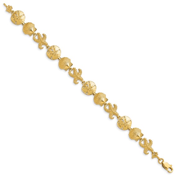14k Polished Seashell Theme 7.25 inch Bracelet