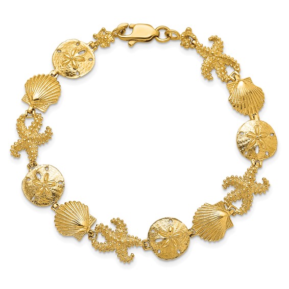 14k Polished Seashell Theme 7.25 inch Bracelet