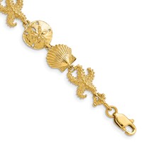 14K Yellow Gold Polished Seashell Theme Bracelet, 7.25" view 1
