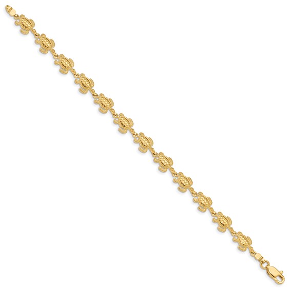 14k Swimming Sea Turtle 7.25 inch Bracelet