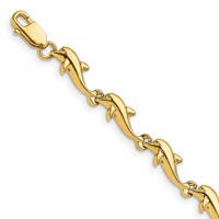 14K Yellow Gold Polished Dolphin Bracelet - 7in view 1