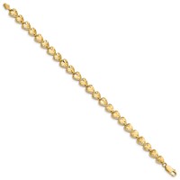 14K Yellow Gold Diamond-cut Hearts Bracelet, 7" view 2