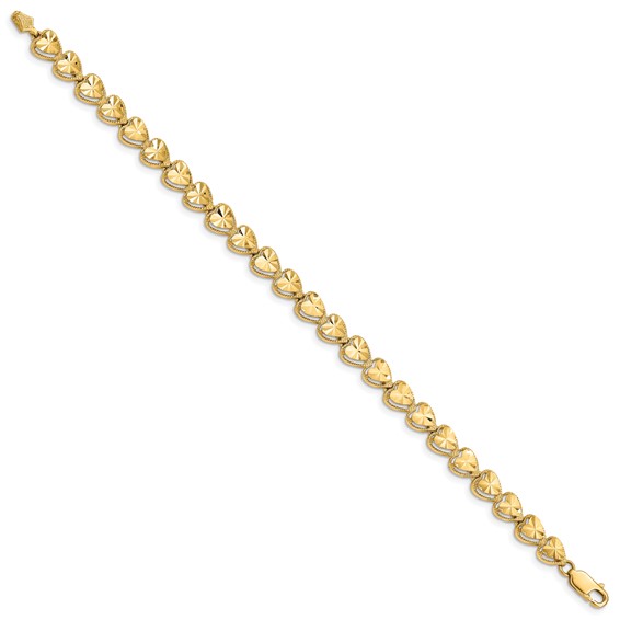 14K Diamond-cut Hearts 7 inch Bracelet