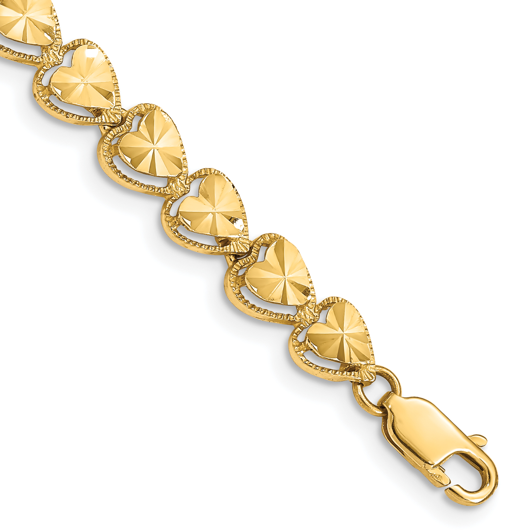 14K Diamond-cut Hearts 7 inch Bracelet (FB1190-7)