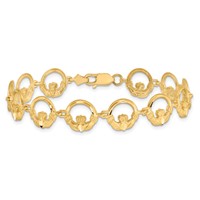 14K Yellow Gold Diamond-cut Claddagh Circle Link Bracelet, 7" view 3