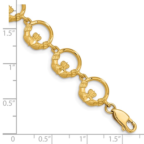 14K Diamond-cut Claddagh Circle Link 7 inch Bracelet