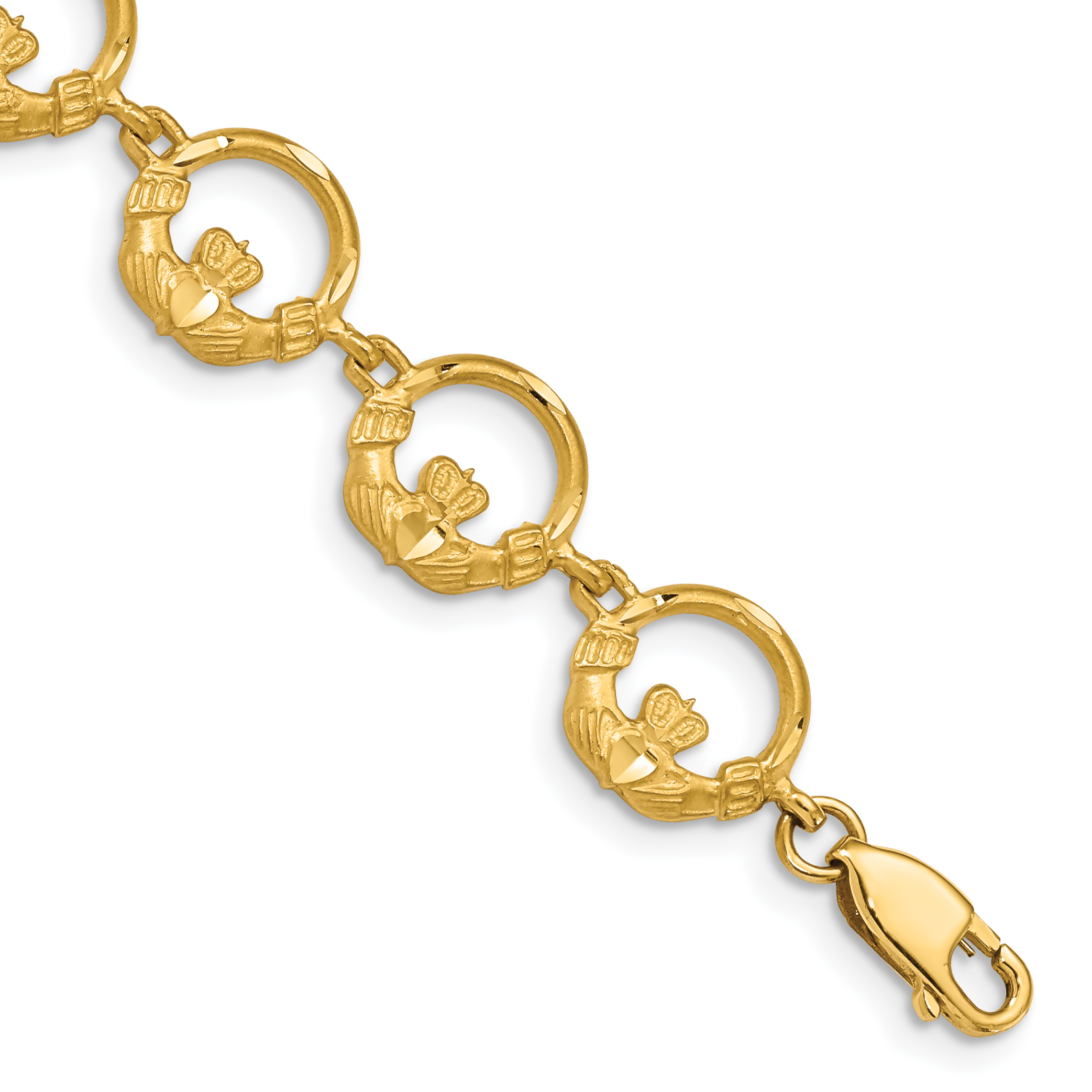 14K Diamond-cut Claddagh Circle Link 7 inch Bracelet (FB1217-7)