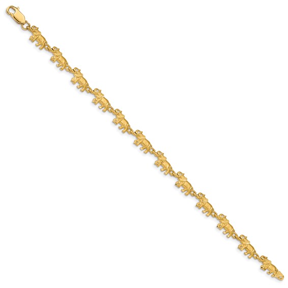 14K Satin Diamond-cut Elephant 7 inch Bracelet
