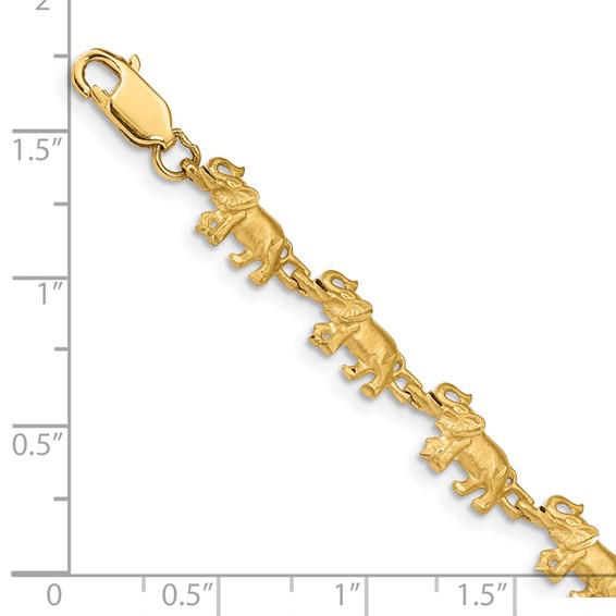 14K Satin Diamond-cut Elephant 7 inch Bracelet