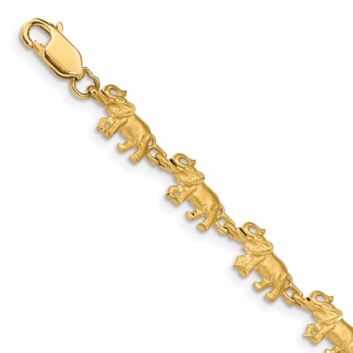 14K Yellow Gold Satin Diamond-cut Elephant Bracelet, 7"