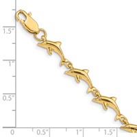 14K Yellow Gold Polished Dolphin Bracelet, 7" view 3